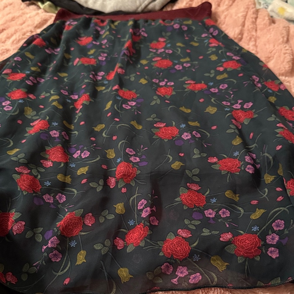 LuLaRoe Floral A-Line Skirt with Red and Purple Accents